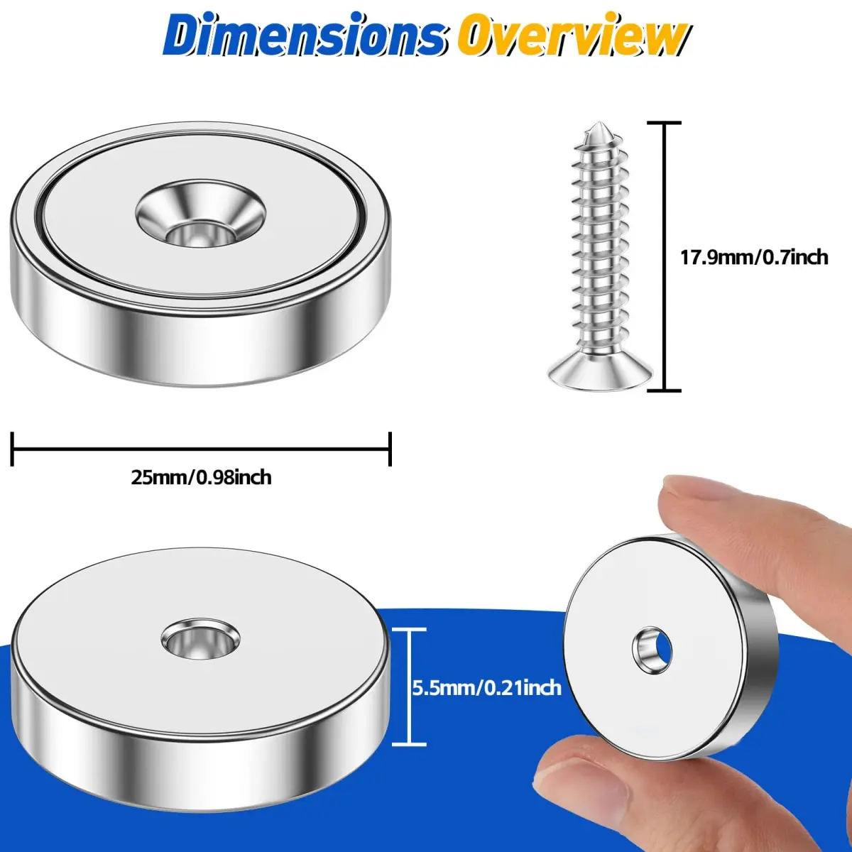 Grtard 60LB Neodymium Cup Magnets with Countersunk Hole, 8 Pack, 2.5cm (0.98'') Diameter | Heavy Duty Rare Earth Magnets for Tools & Workshop - view 2