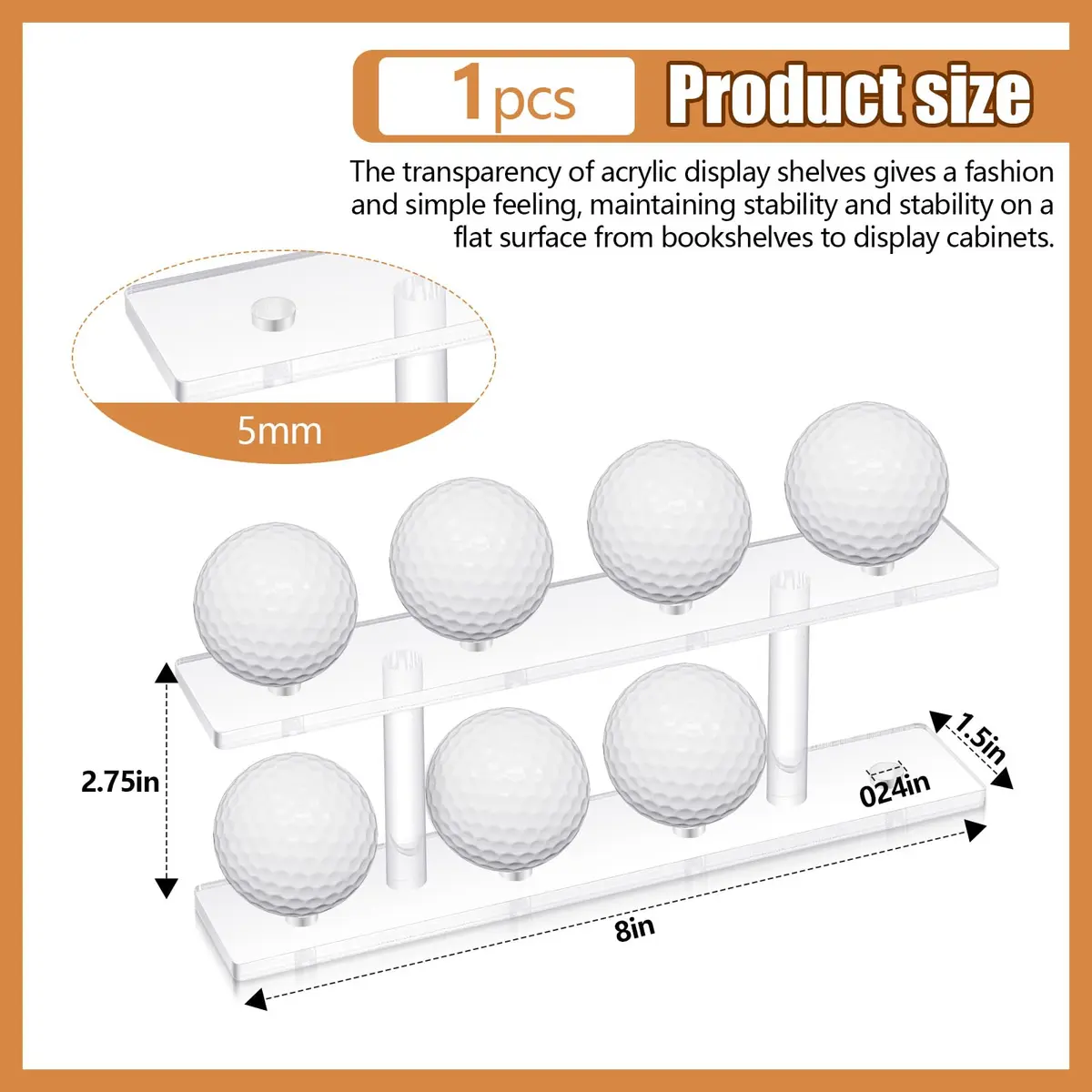 Silipull Golf Ball Display Rack 8 Balls Clear Acrylic | Elegant & Durable - view 2