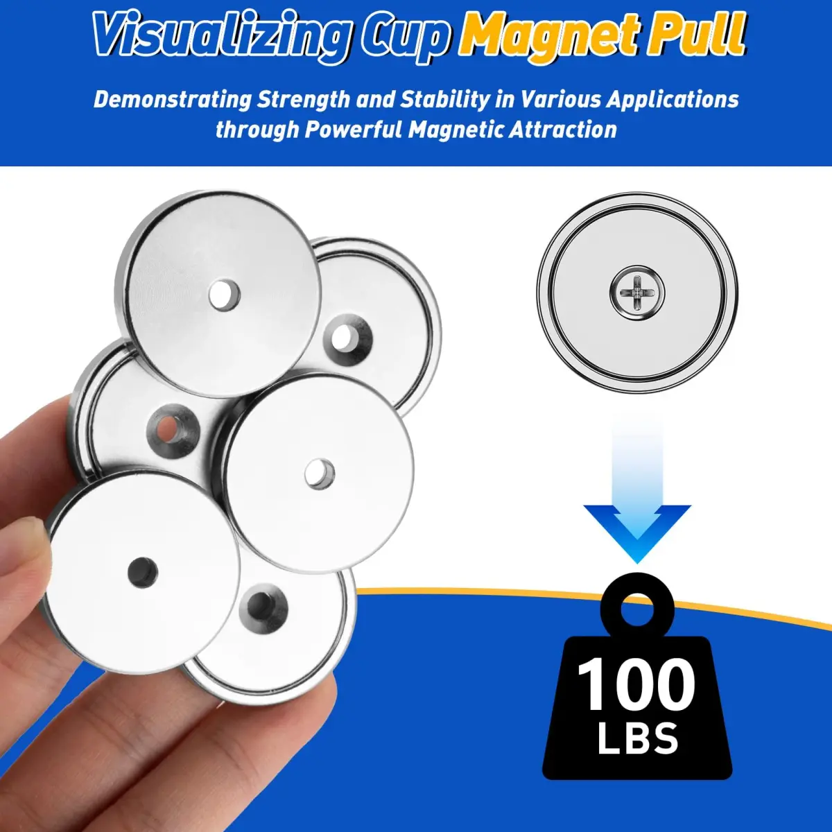 Grtard 110 lb (49.9 kg) Neodymium Cup Magnets, 8-Pack with Screws | Heavy Duty Countersunk Rare Earth Magnets - view 5
