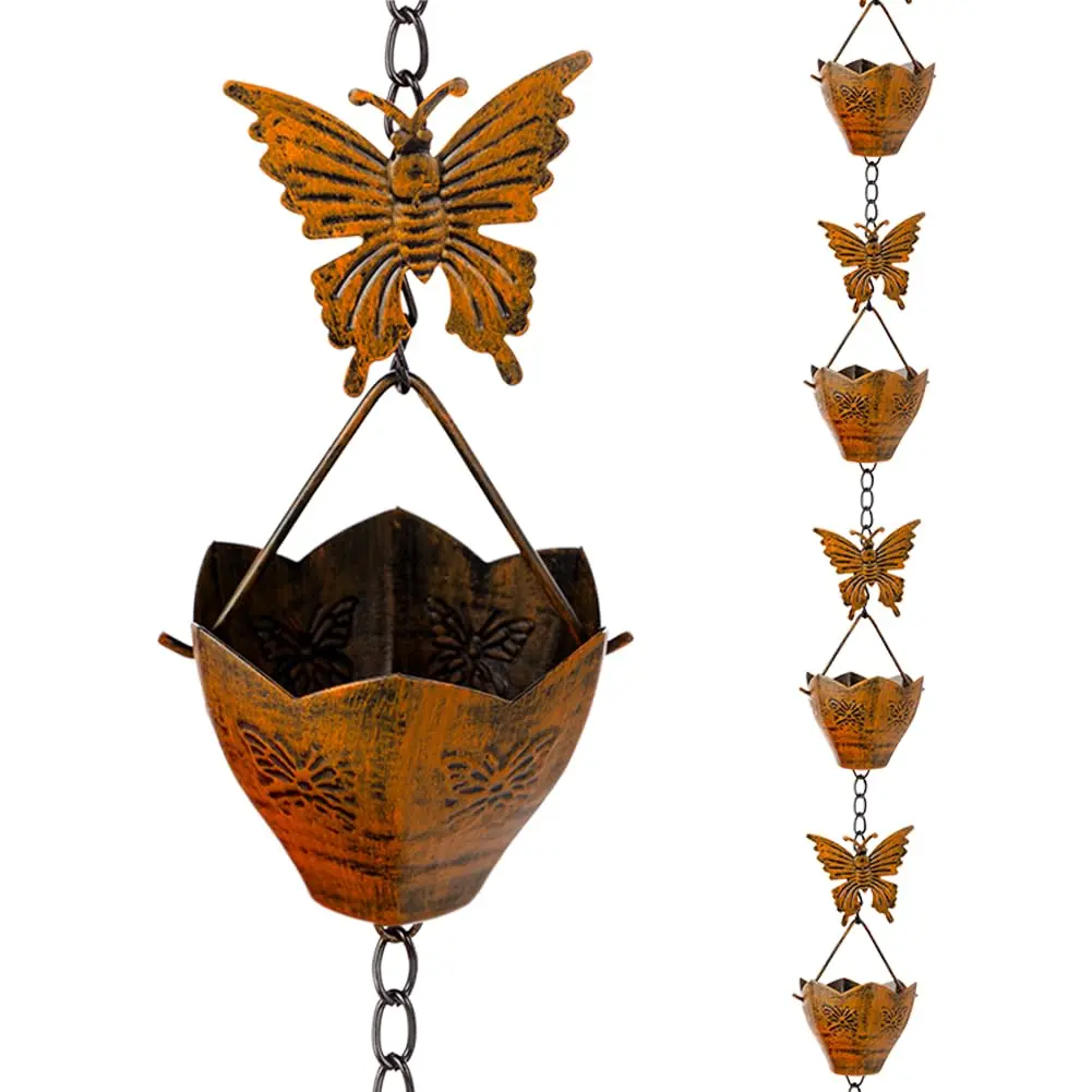 giole 9.2ft Butterfly Rain Chain with 12 Cups | Decorative Metal Downspout Alternative - main product image