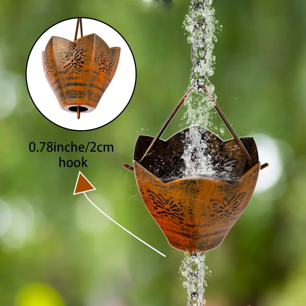giole 9.2ft Butterfly Rain Chain with 12 Cups | Decorative Metal Downspout Alternative - view 5