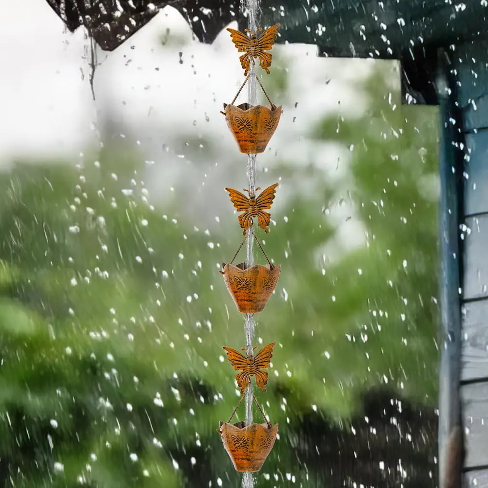 giole 9.2ft Butterfly Rain Chain with 12 Cups | Decorative Metal Downspout Alternative - view 6