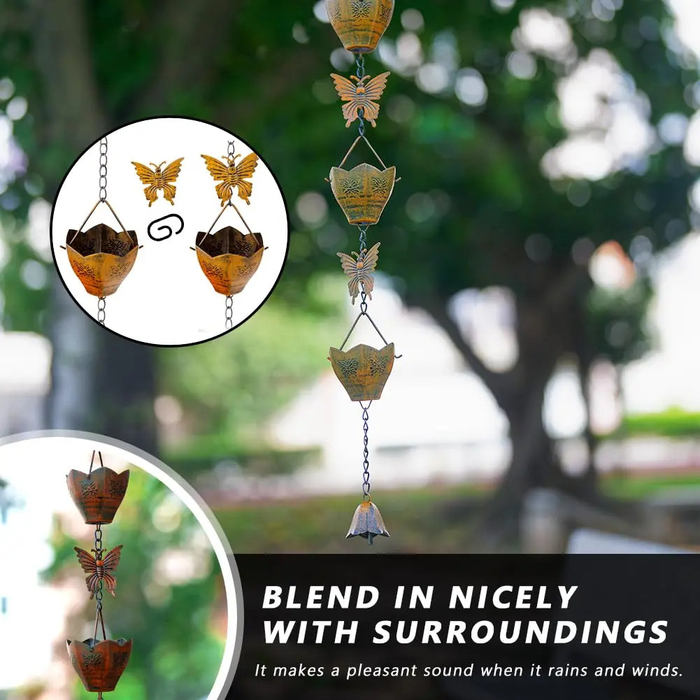 giole 9.2ft Butterfly Rain Chain with 12 Cups | Decorative Metal Downspout Alternative - view 4