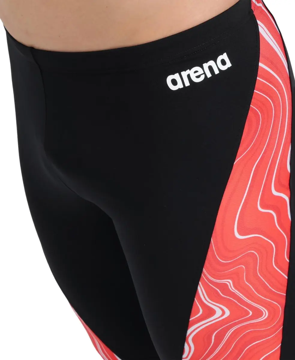 ARENA Performance Men's Marbled Swim Jammer MaxLife Athletic Practice Knee-Length Swimsuit Short, Black/Red Multi, US Size 20 - view 3