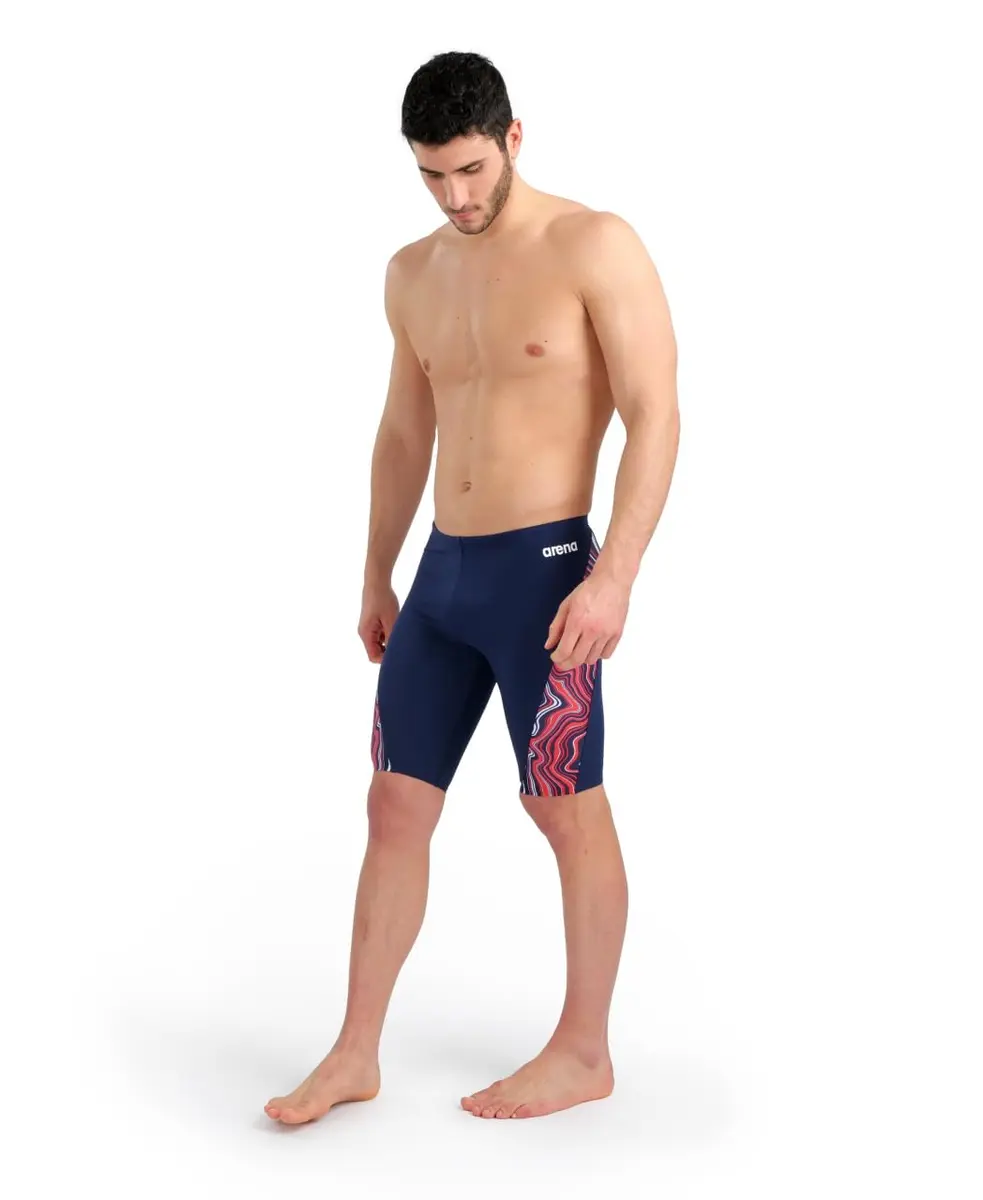 ARENA Performance Men's Marbled Swim Jammer MaxLife Athletic Practice Knee-Length Swimsuit, Navy/Red Multi, US Size 22 - view 6