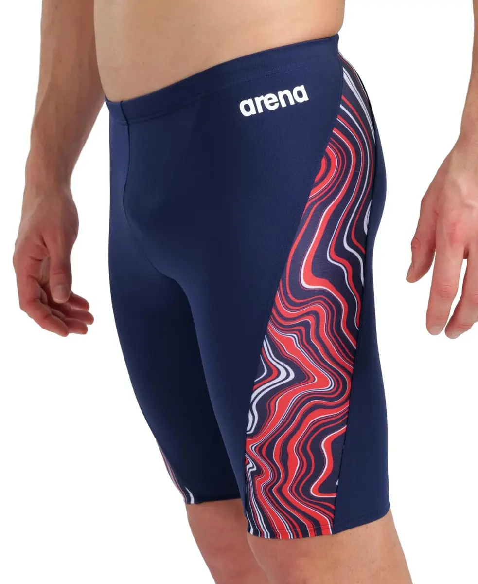 ARENA Performance Men's Marbled Swim Jammer MaxLife Athletic Practice Knee-Length Swimsuit, Navy/Red Multi, US Size 22 - view 3