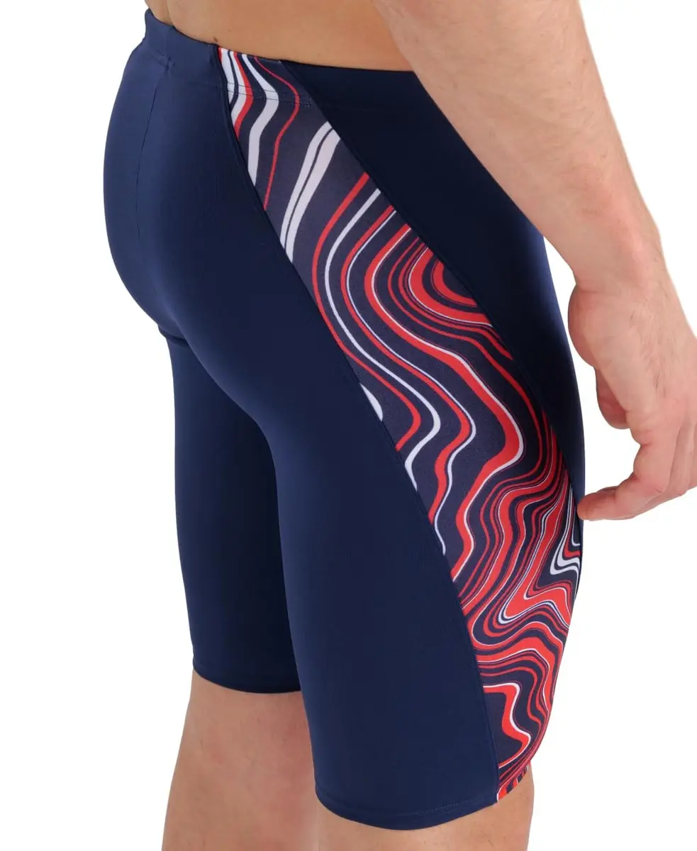 ARENA Performance Men's Marbled Swim Jammer MaxLife Athletic Practice Knee-Length Swimsuit, Navy/Red Multi, US Size 22 - view 4