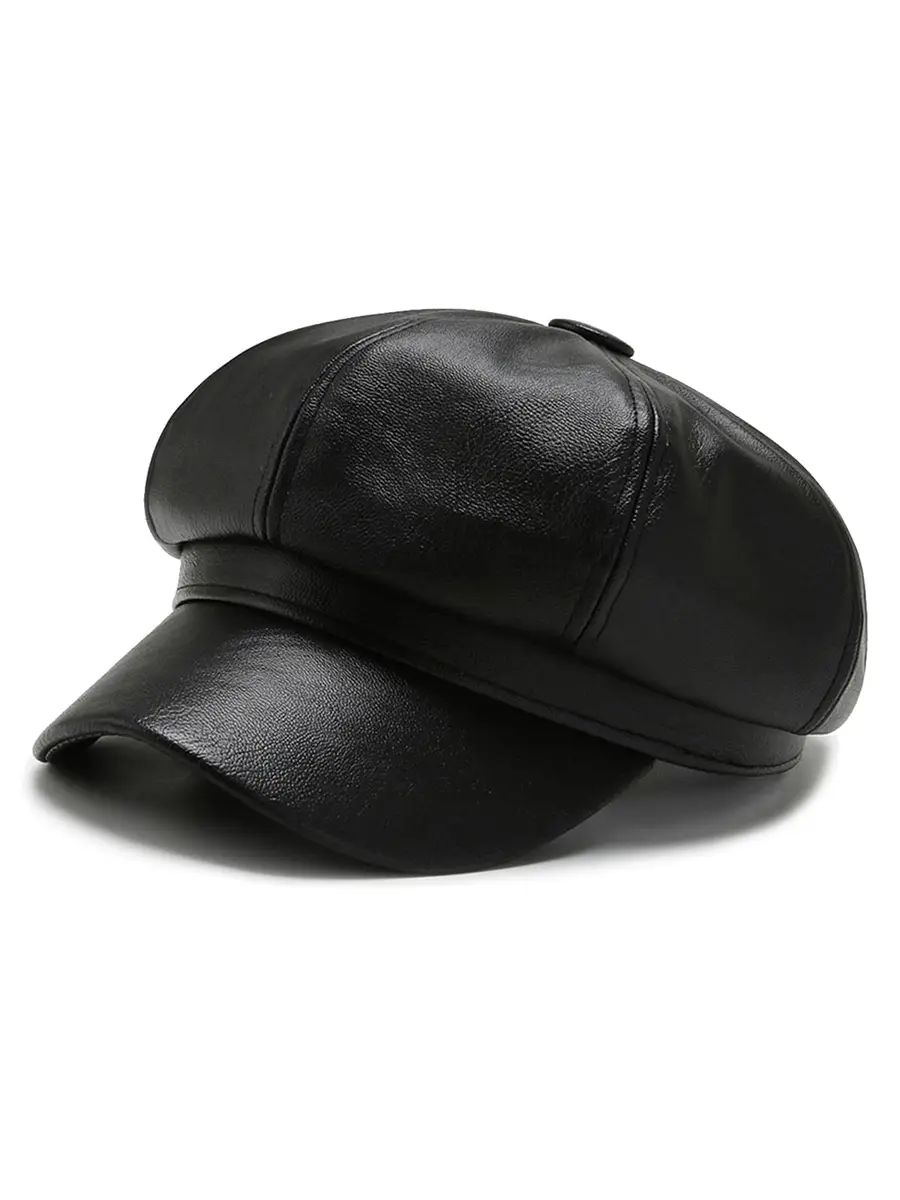 Nanwansu Women Fiddler Cap Newsboy Hat PU Leather Visor Beret Cap Paperboy Gatsby Hat | Trendy & Waterproof (56-58 cm) - main product image
