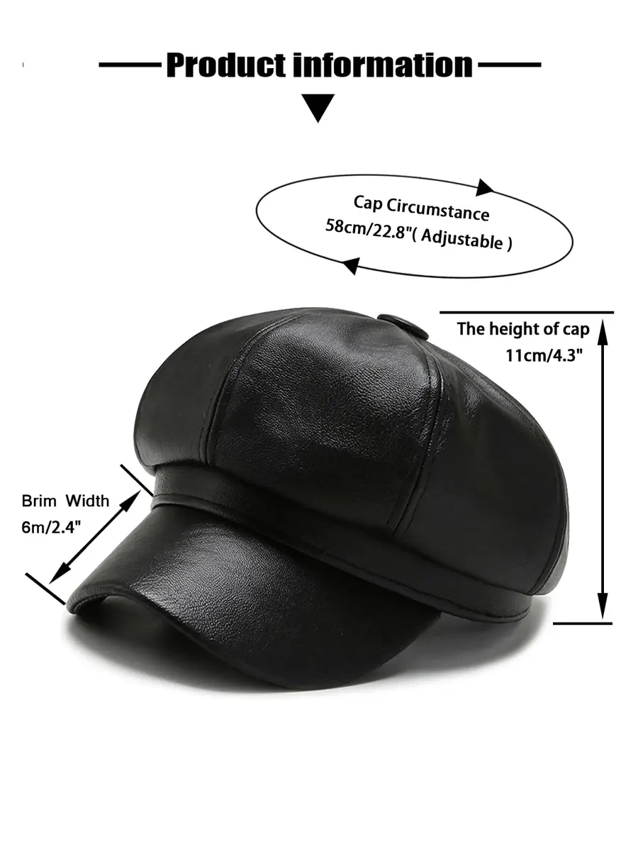 Nanwansu Women Fiddler Cap Newsboy Hat PU Leather Visor Beret Cap Paperboy Gatsby Hat | Trendy & Waterproof (56-58 cm) - view 3