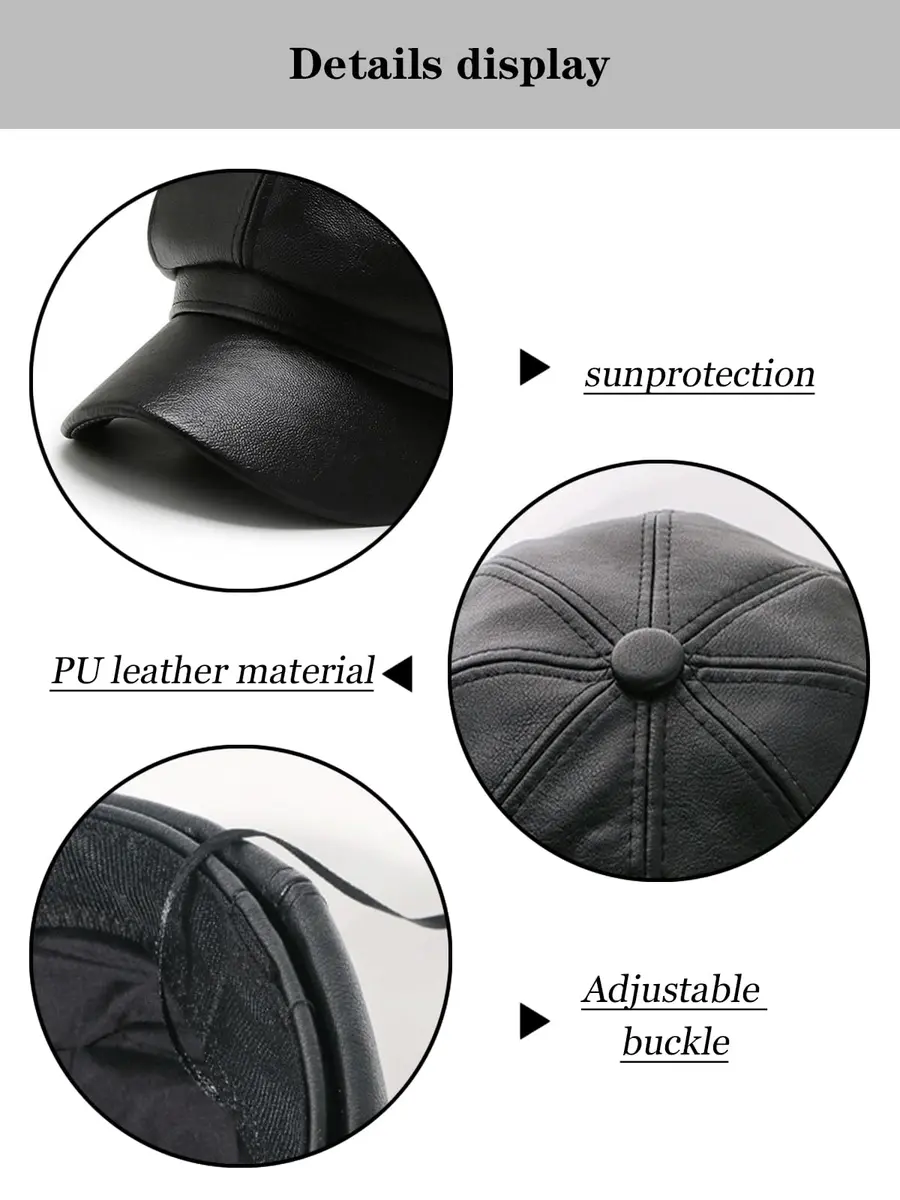 Nanwansu Women Fiddler Cap Newsboy Hat PU Leather Visor Beret Cap Paperboy Gatsby Hat | Trendy & Waterproof (56-58 cm) - view 4