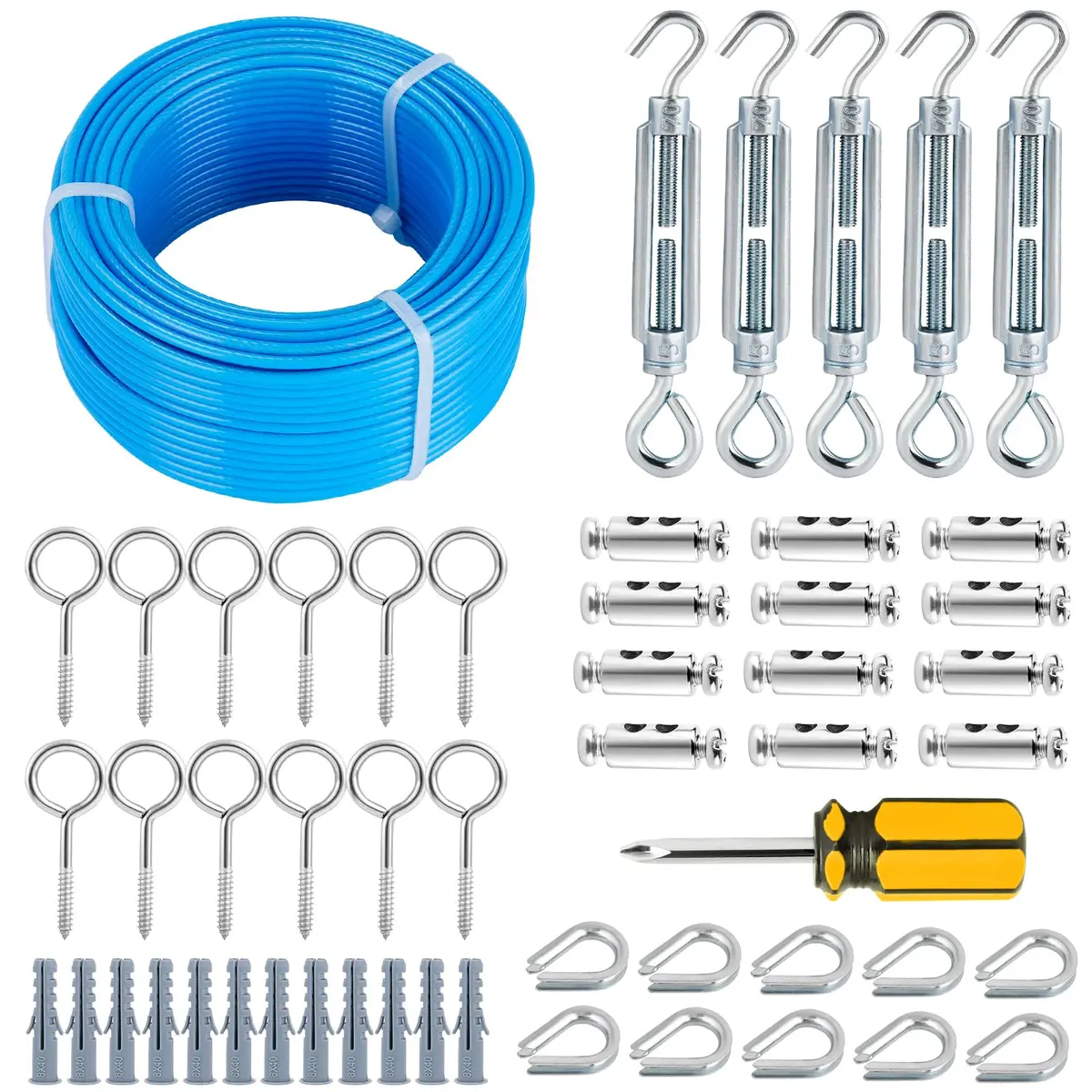 hannger 1/8" Clothesline Wire Kit, 100 ft PVC Coated Galvanized Steel Cable | Heavy Duty Outdoor Support - main product image