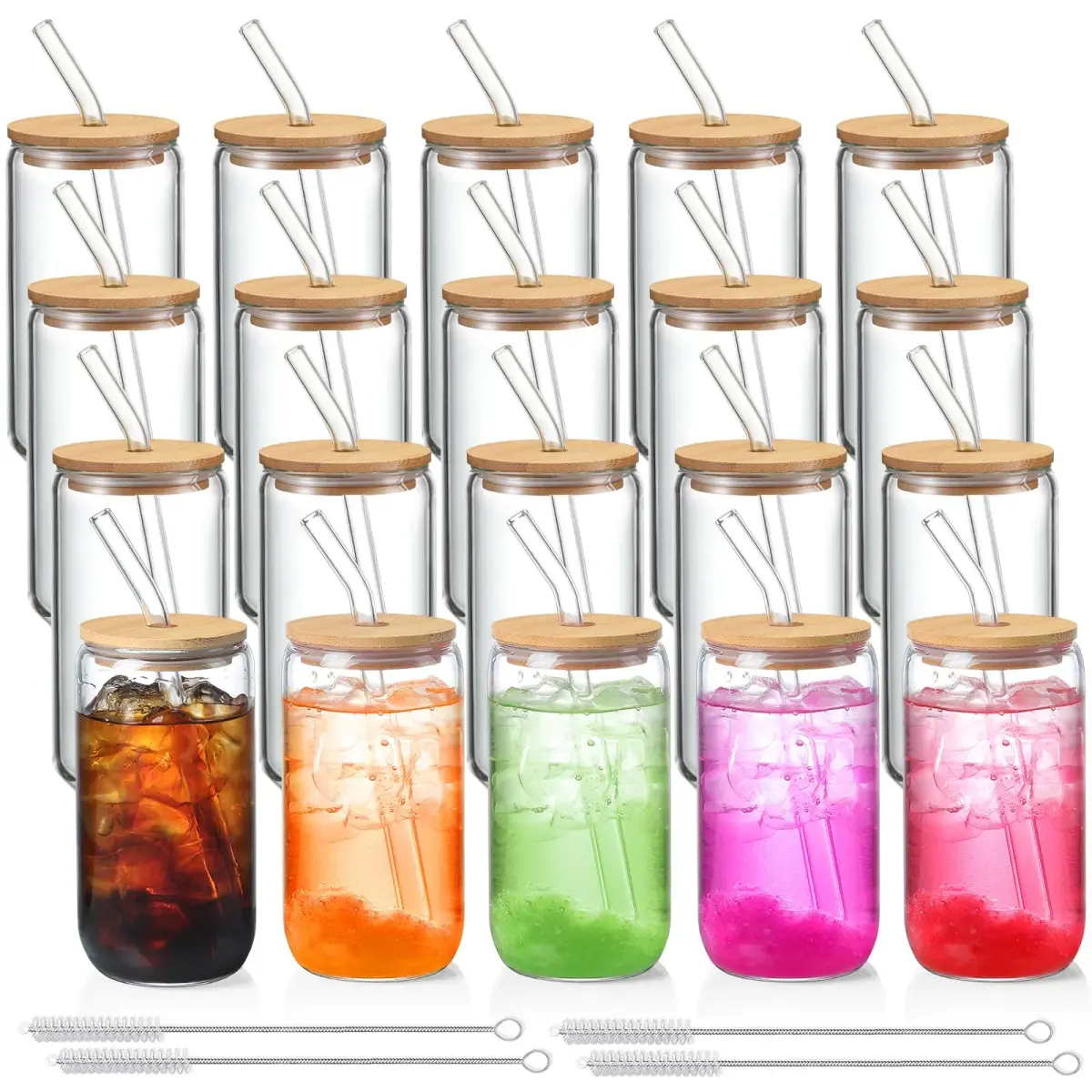 NETANY 20 Pack Glass Cups with Lids and Straws 473ml (16 oz) | Customizable Aesthetic Tumblers for Gifts - main product image