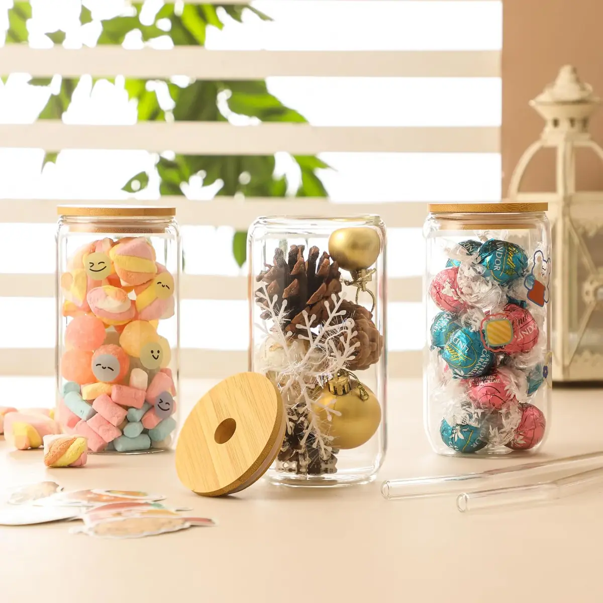 NETANY 20 Pack Glass Cups with Lids and Straws 473ml (16 oz) | Customizable Aesthetic Tumblers for Gifts - view 3