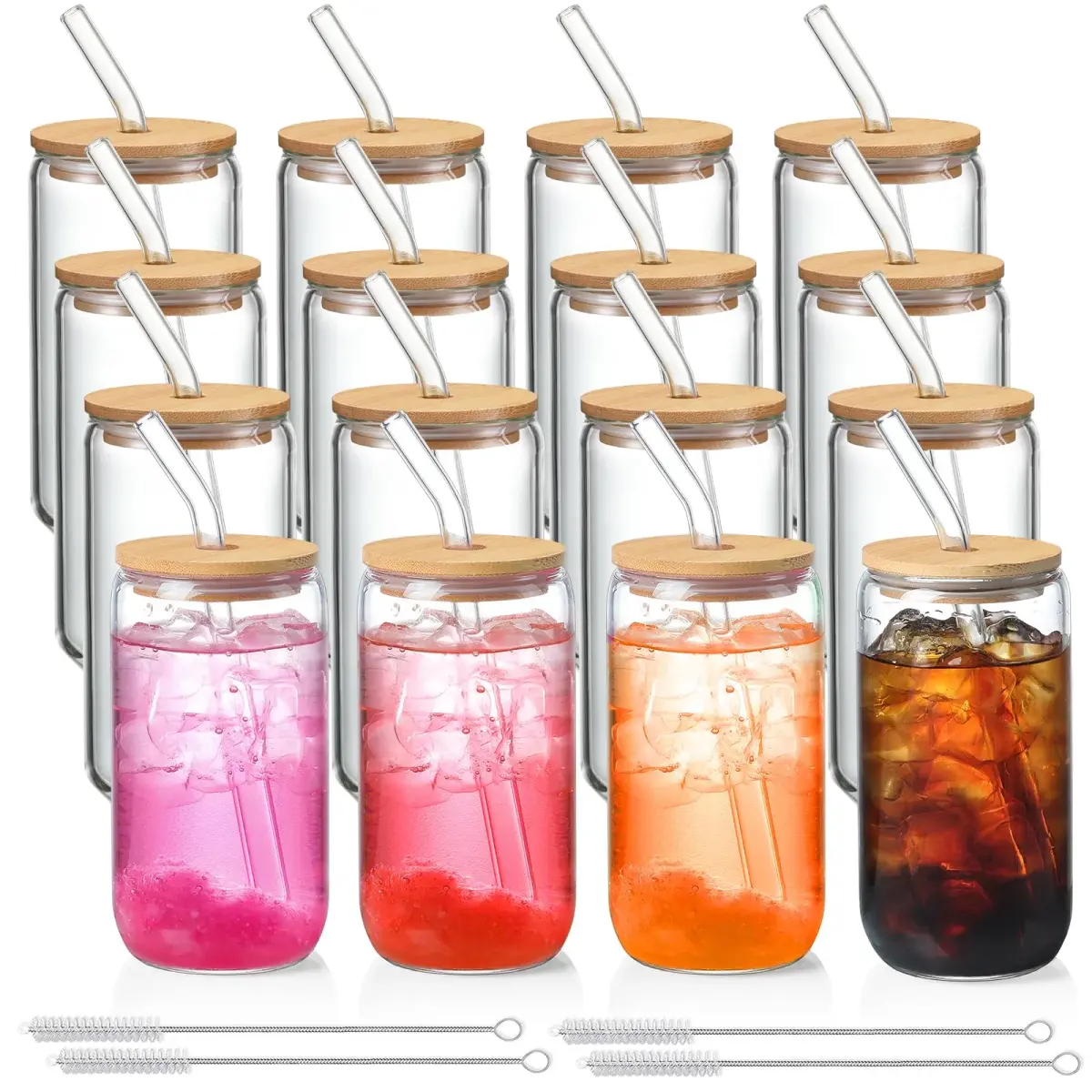 NETANY 16 Pack Glass Cups with Lids and Straws 473ml (16 fl oz) | Customizable Aesthetic Tumblers for Gifts & Iced Coffee - main product image