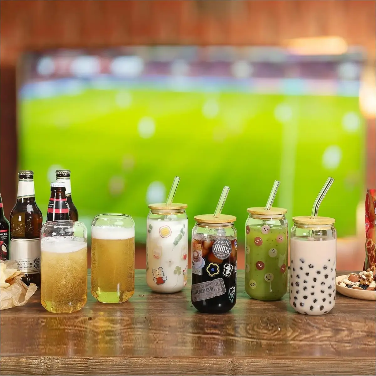 NETANY 16 Pack Glass Cups with Lids and Straws 473ml (16 fl oz) | Customizable Aesthetic Tumblers for Gifts & Iced Coffee - view 4