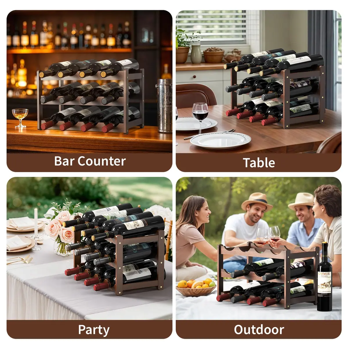CAMOAT Bamboo Wine Rack Countertop & Floor Storage | 12 Bottle Capacity, Durable & Stylish - view 6