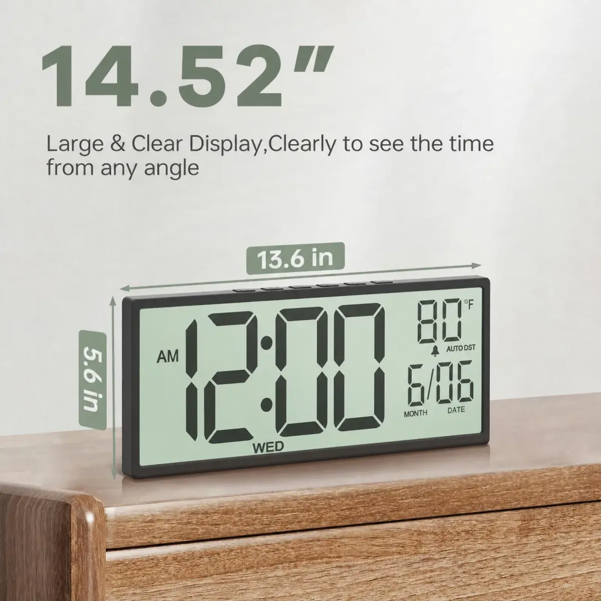 JALL Black 14.5 Inch Digital Wall Clock with Jumbo Display, Date, Day & Temperature - view 2