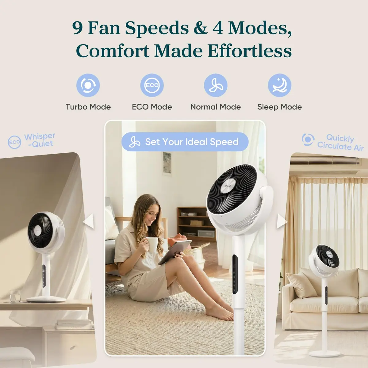 Levoit Pedestal Air Circulator Fan 43.7 x 12.5 x 14.5 in | 908 CFM, 22 ft/s, Quiet Sleep Mode - view 5