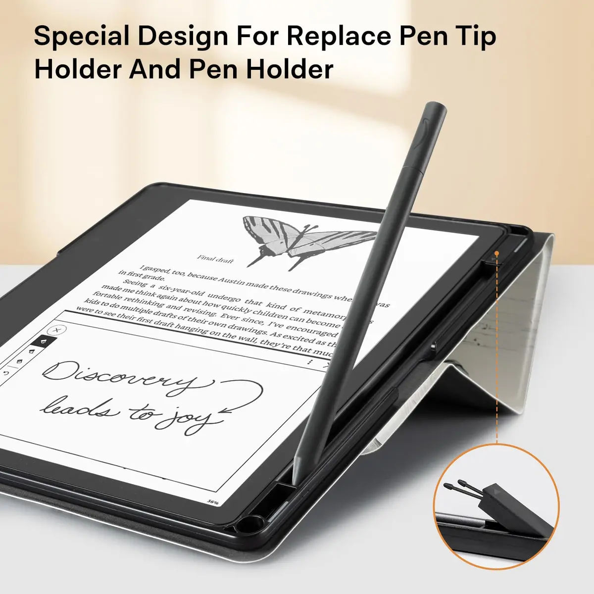 CoBak Stand Case for Kindle Scribe 10.2 Inch (25.9 cm) | Premium Folio Leather Cover with Pen Holder, Auto Sleep/Wake - view 3