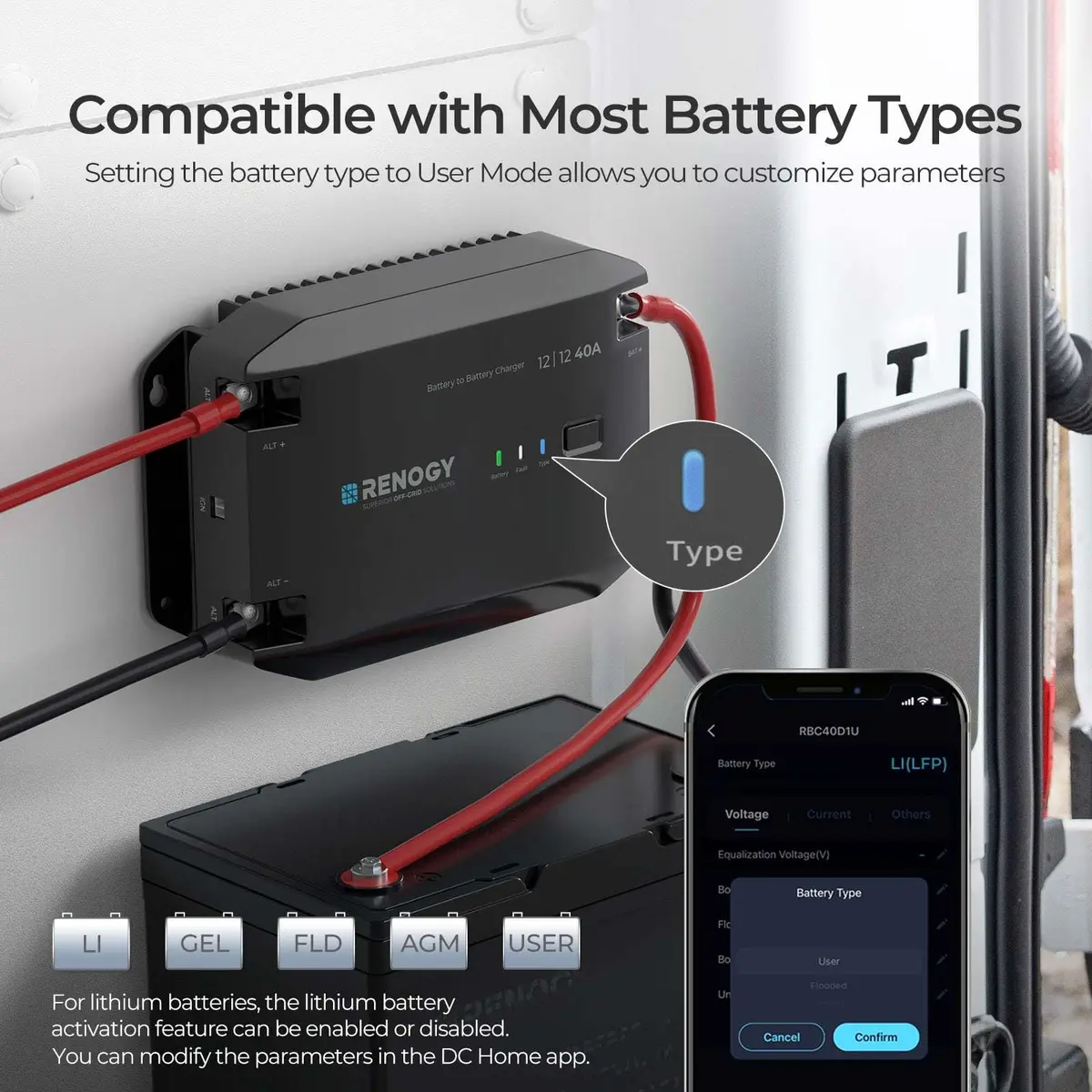 Renogy 40A DC-DC Battery Charger 12V Multi-Stage | Lithium/AGM/Gel Safe & Smart (70-120 chars) - view 5