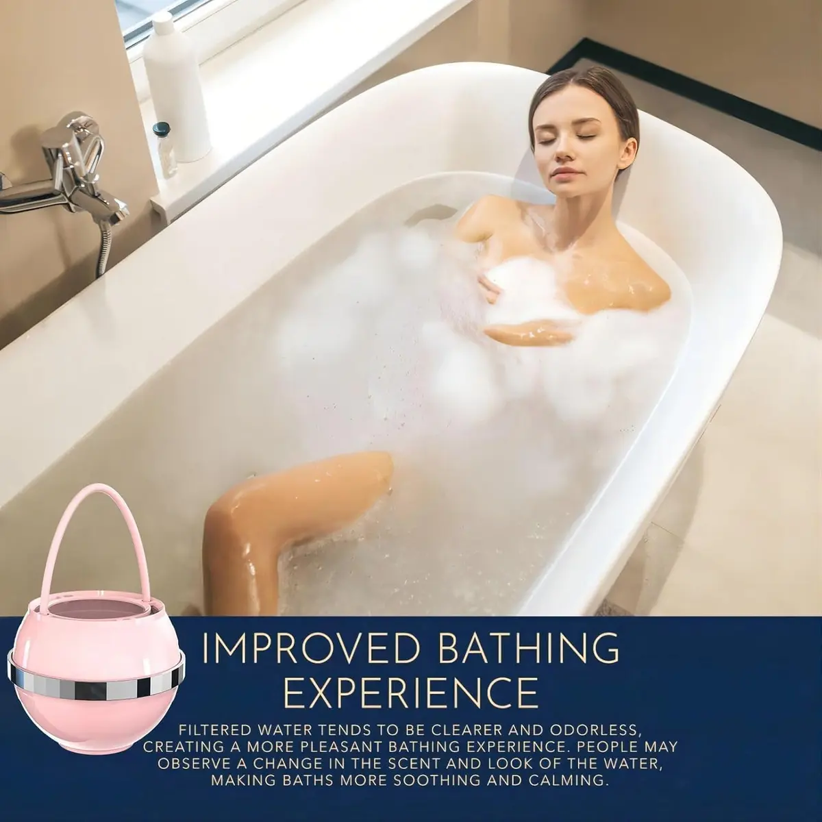 Beati Faucet Bath Filter for Tub - Pink Water Softener for Lead, Chlorine & Fluoride | Skin & Hair Condition - view 2