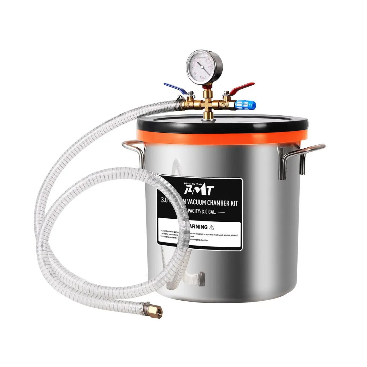 PB Motor Tech 3 Gallon Vacuum Chamber with Tempered Glass Lid | High-Strength Stainless Steel, Precise Gauge, Versatile Use - main product image