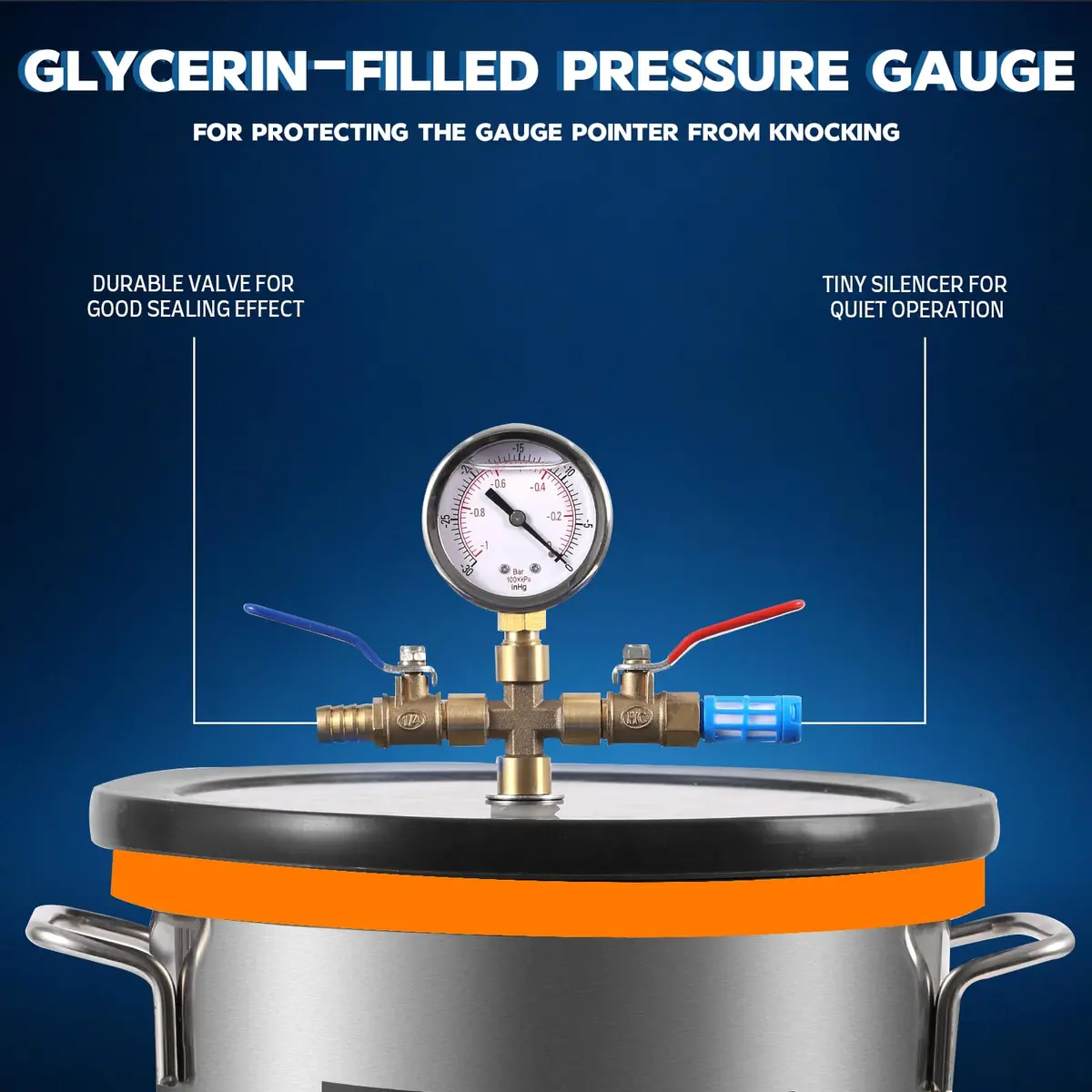 PB Motor Tech 3 Gallon Vacuum Chamber with Tempered Glass Lid | High-Strength Stainless Steel, Precise Gauge, Versatile Use - view 5