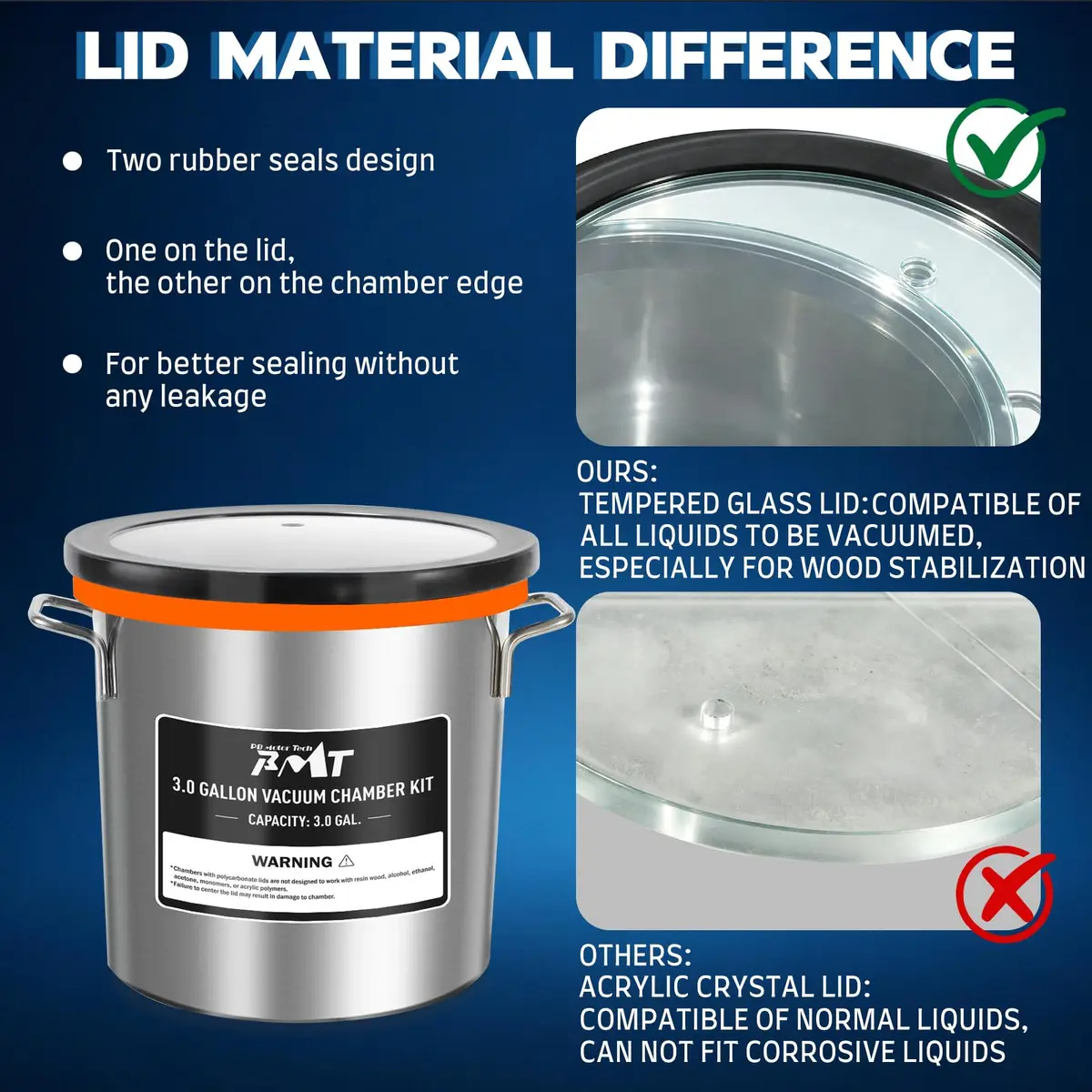 PB Motor Tech 3 Gallon Vacuum Chamber with Tempered Glass Lid | High-Strength Stainless Steel, Precise Gauge, Versatile Use - view 3