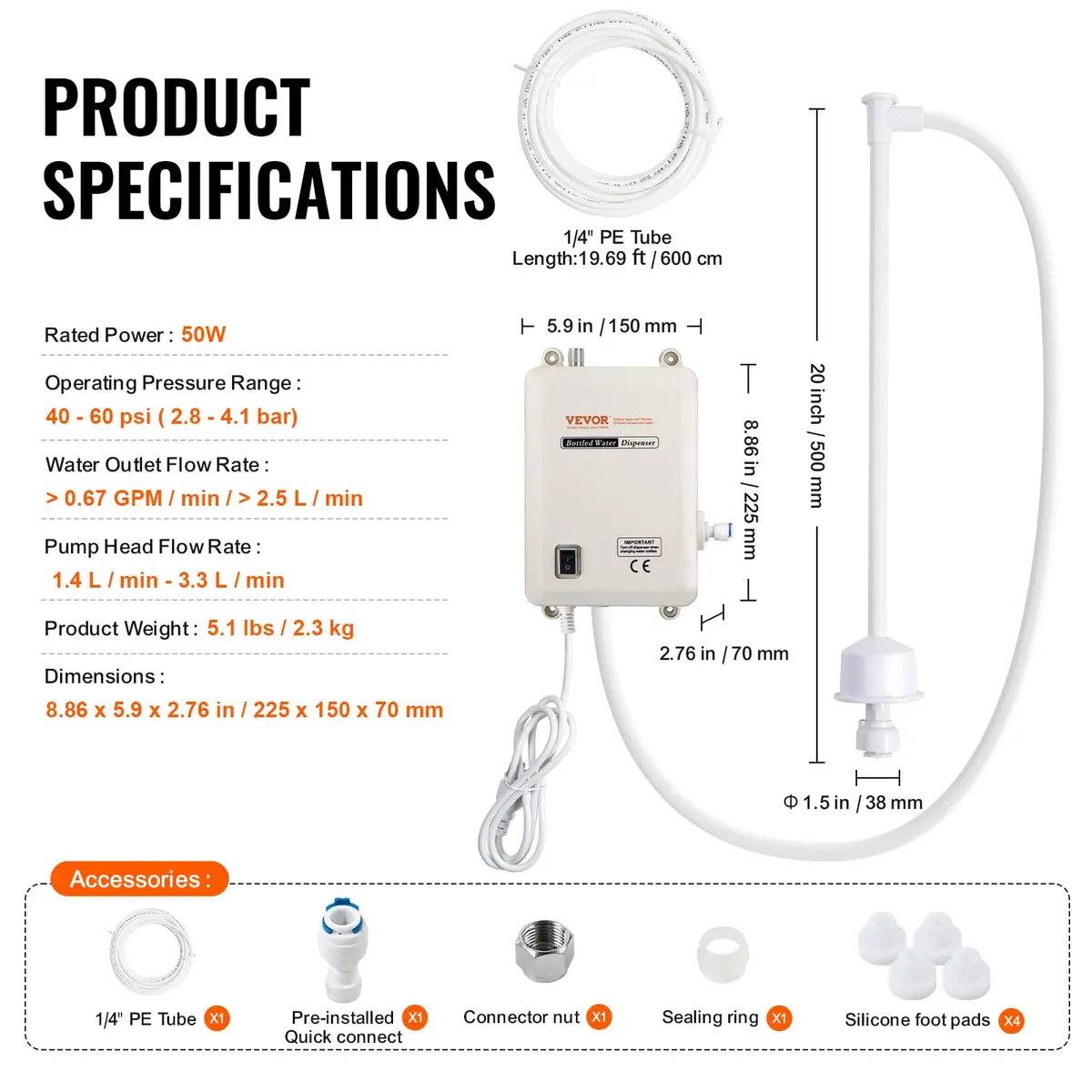 VEVOR Bottled Water Dispenser Pump System 5 Gallon | Automatic Electric Water Pump for Household Use - view 7