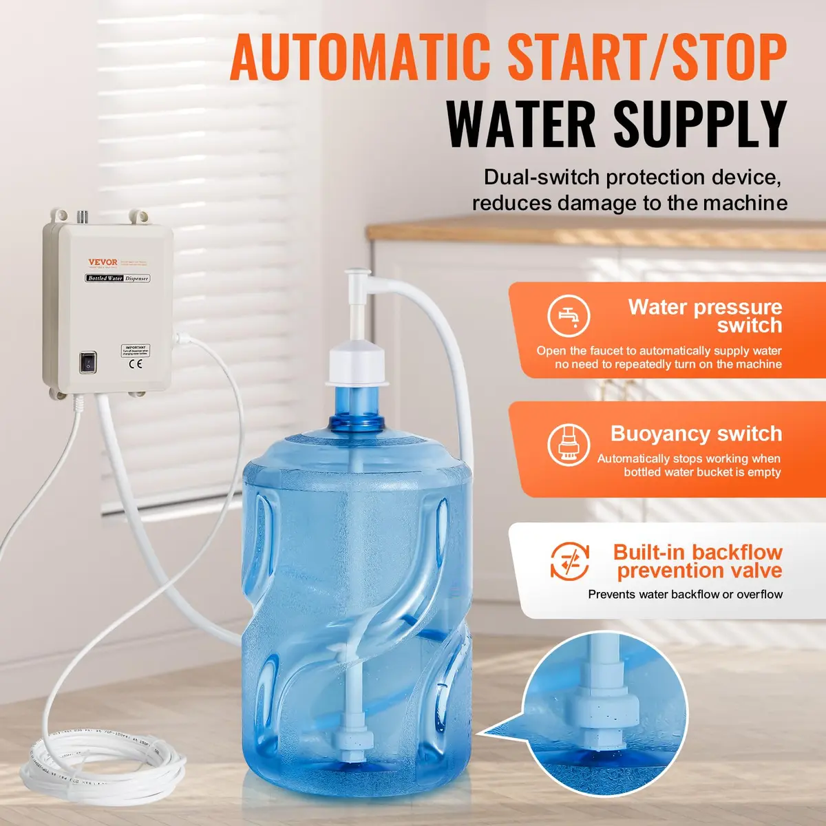 VEVOR Bottled Water Dispenser Pump System 5 Gallon | Automatic Electric Water Pump for Household Use - view 4