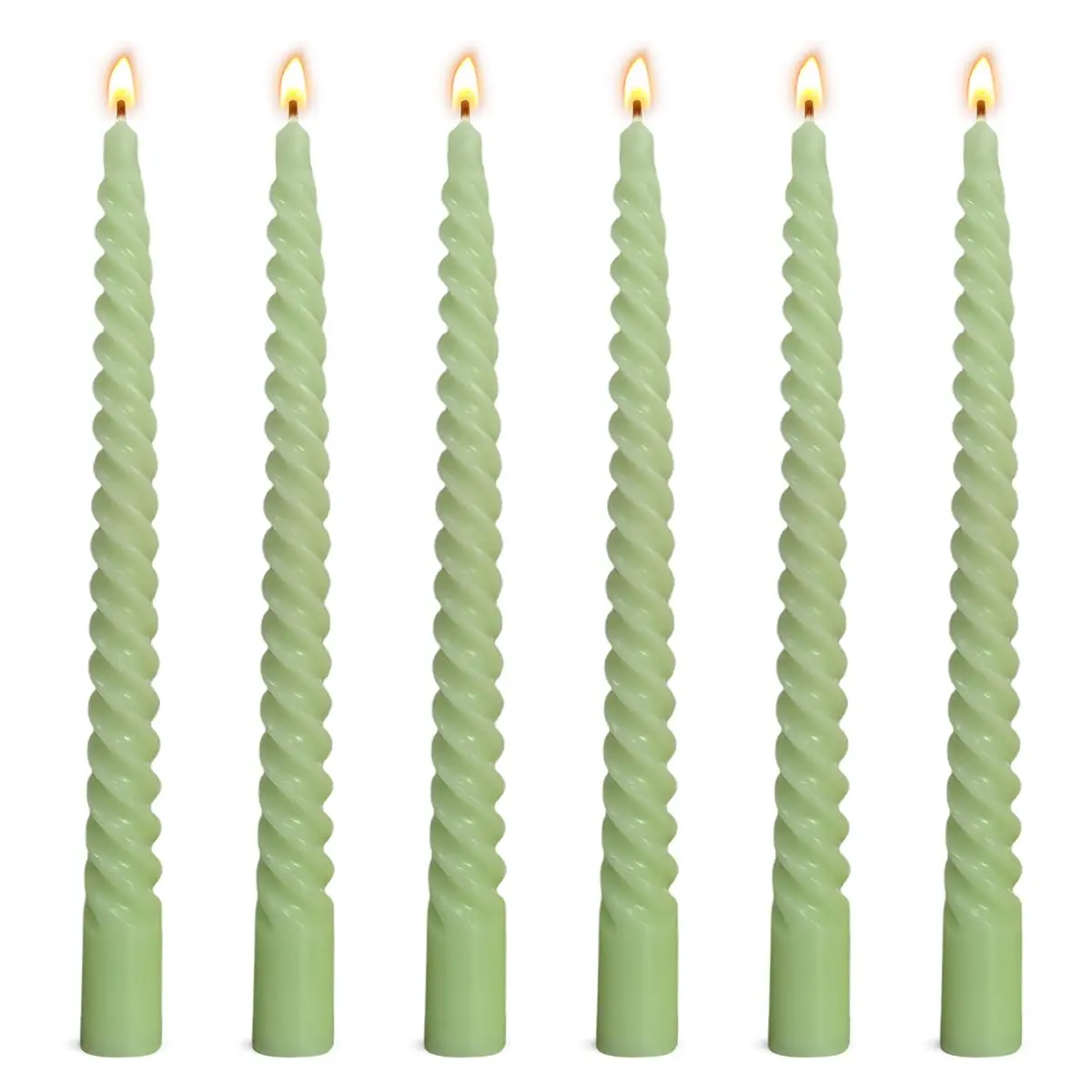 Beilisen 6 Pack 10 Inch Sage-Green Spiral Taper Candles Unscented Dripless for Home & Events - main product image