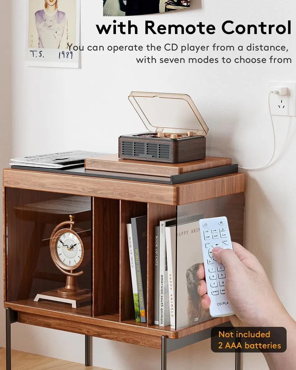 CARONSORT CD Player with Speakers Retro Bluetooth CD Player for Home-Brown | Vintage Wooden Design & Bluetooth Support - view 6