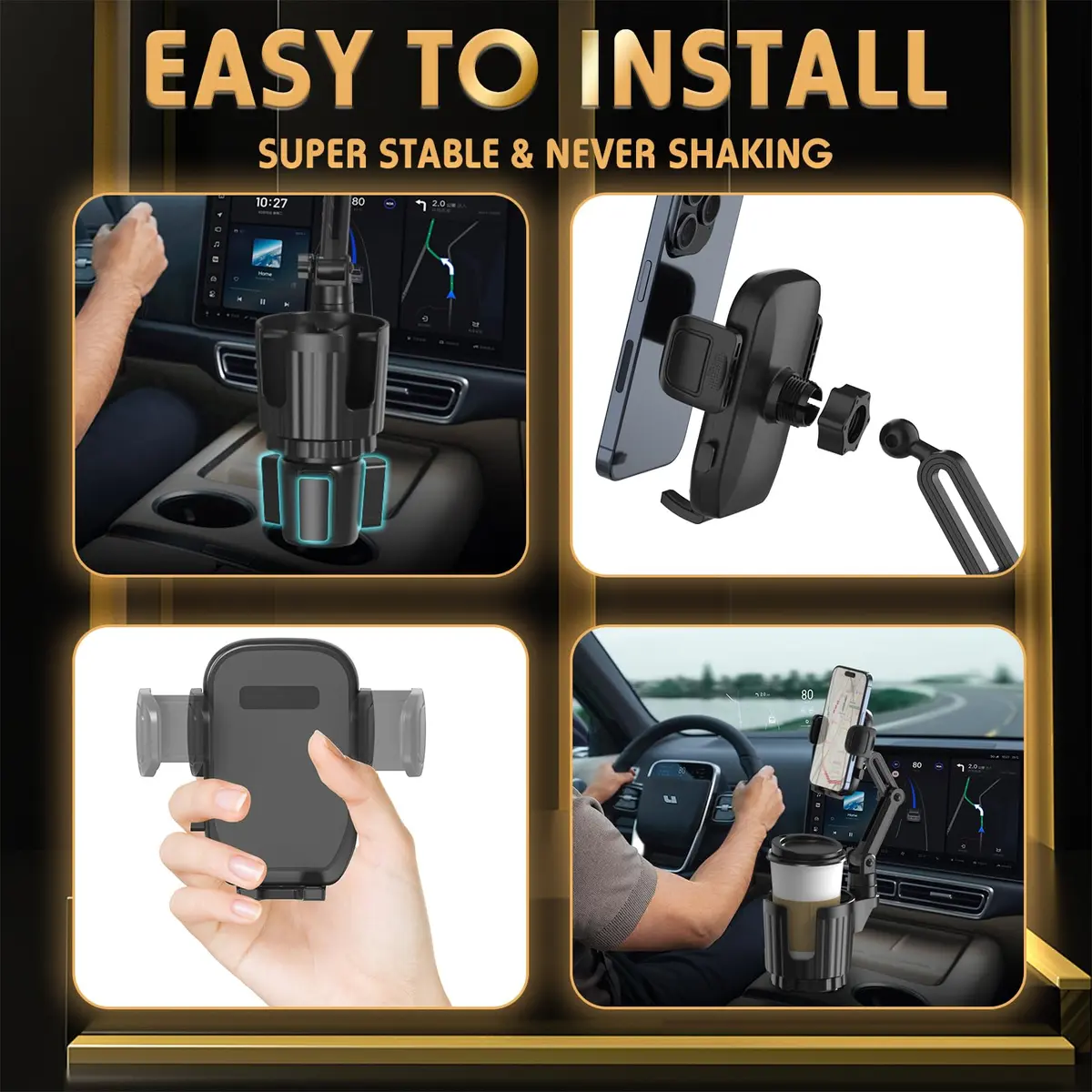 bokilino Phone Holders for Your Car, 2 in 1 Universal Cup Holder, Adjustable Long Arm, 360° Rotation, Compatible with All Smartphones - view 6