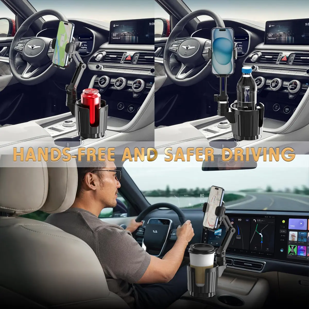 bokilino Phone Holders for Your Car, 2 in 1 Universal Cup Holder, Adjustable Long Arm, 360° Rotation, Compatible with All Smartphones - view 7