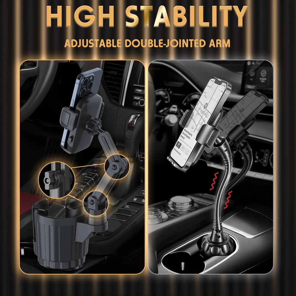 bokilino Phone Holders for Your Car, 2 in 1 Universal Cup Holder, Adjustable Long Arm, 360° Rotation, Compatible with All Smartphones - view 2