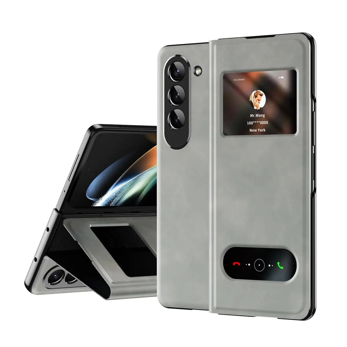 XIMAND White Nappa Leather Flip Case for Samsung Galaxy Z Fold 6 | Hidden Kickstand & Information Window - main product image