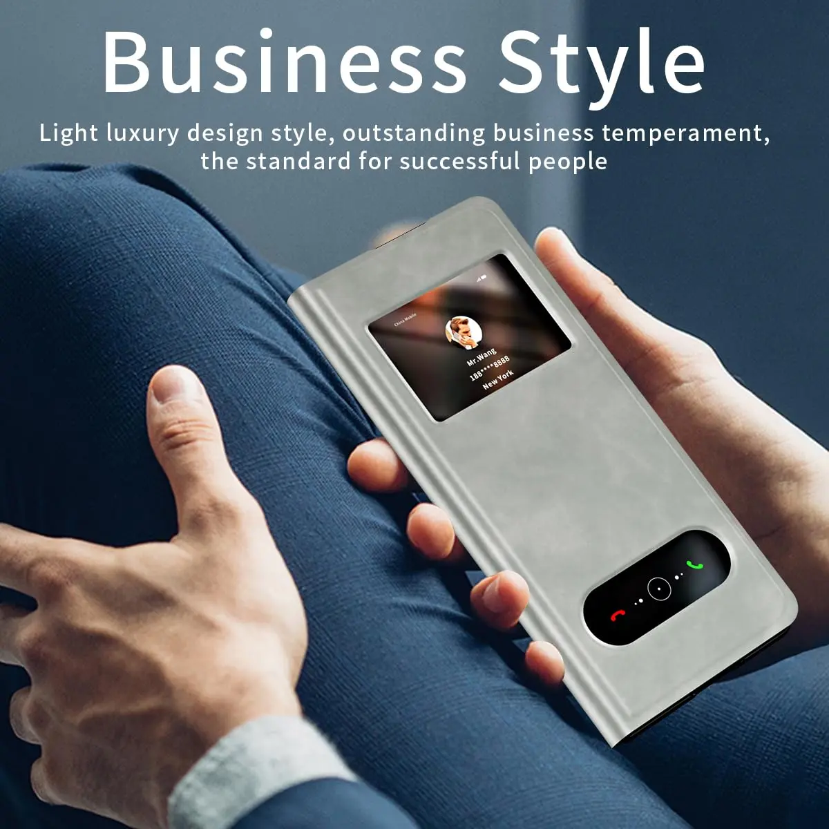 XIMAND White Nappa Leather Flip Case for Samsung Galaxy Z Fold 6 | Hidden Kickstand & Information Window - view 7