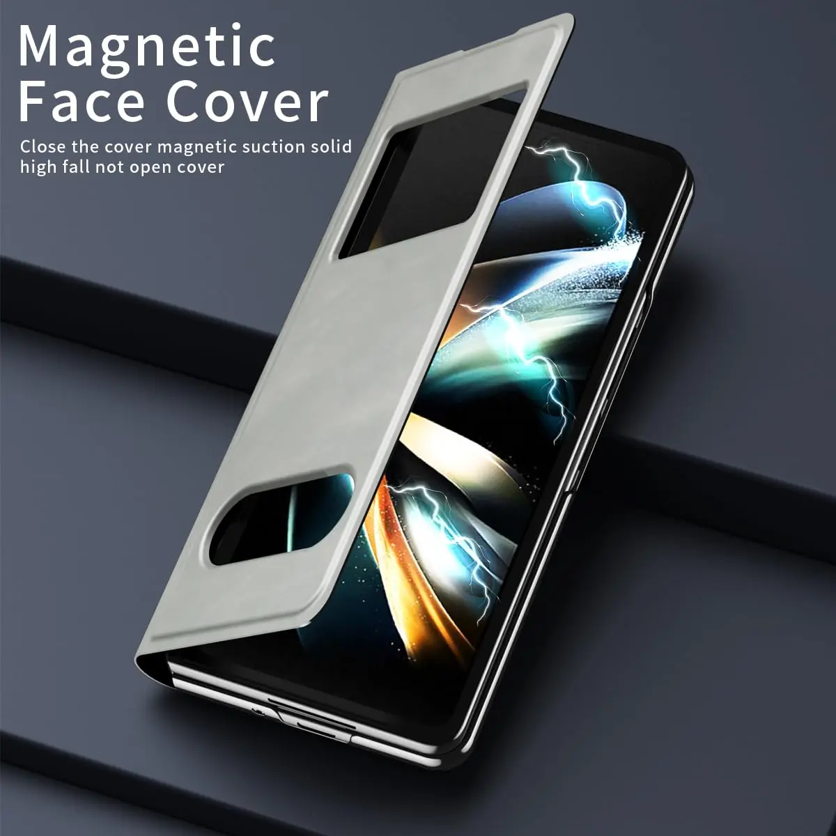 XIMAND White Nappa Leather Flip Case for Samsung Galaxy Z Fold 6 | Hidden Kickstand & Information Window - view 2
