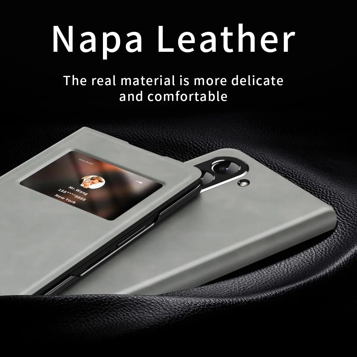 XIMAND White Nappa Leather Flip Case for Samsung Galaxy Z Fold 6 | Hidden Kickstand & Information Window - view 3