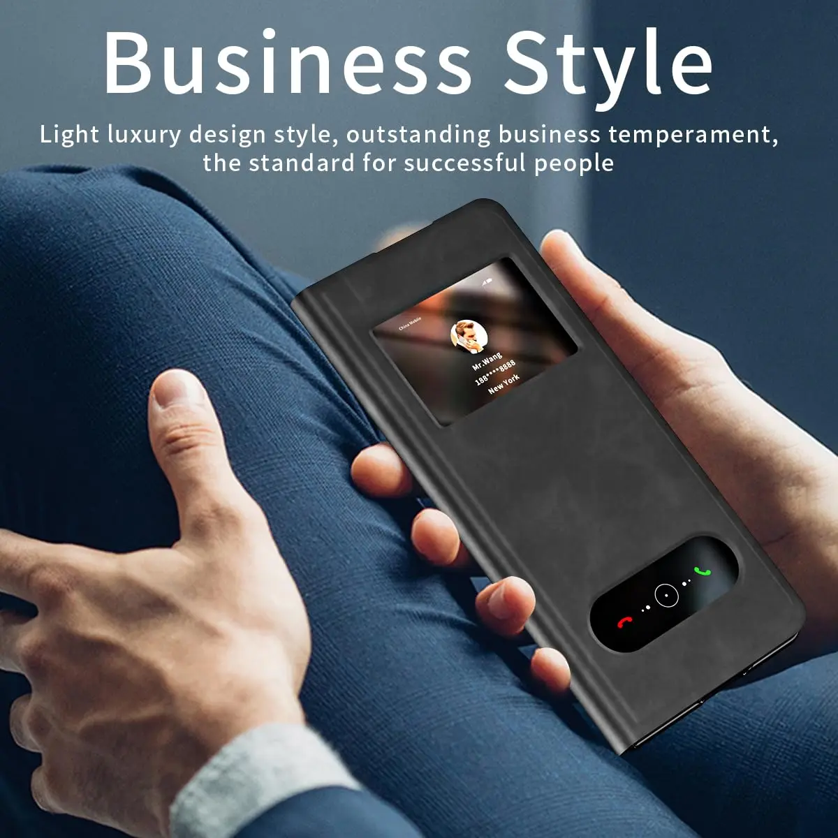 XIMAND Black Napa Leather Flip Case for Samsung Galaxy Z Fold 6 | Full Body Hinge Protection - view 7