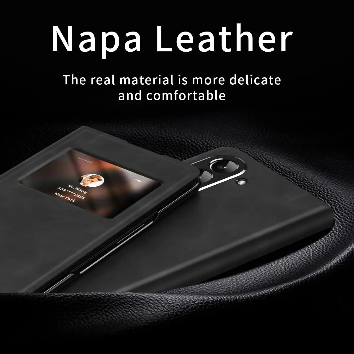 XIMAND Black Napa Leather Flip Case for Samsung Galaxy Z Fold 6 | Full Body Hinge Protection - view 3