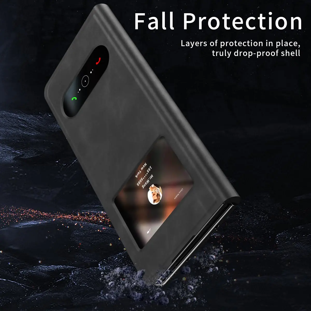 XIMAND Black Napa Leather Flip Case for Samsung Galaxy Z Fold 6 | Full Body Hinge Protection - view 4