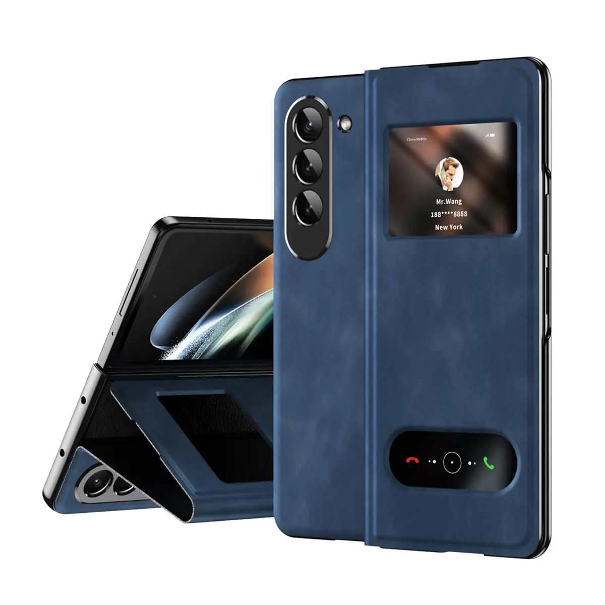 XIMAND Blue Napa Leather Flip Case for Samsung Galaxy Z Fold 6 | Open Window, Hidden Kickstand, Hinge Protection - main product image