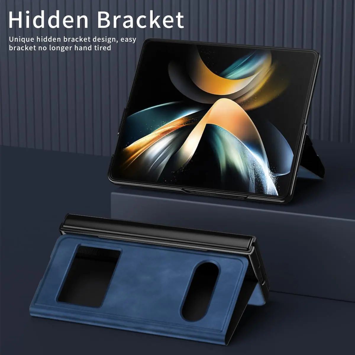 XIMAND Blue Napa Leather Flip Case for Samsung Galaxy Z Fold 6 | Open Window, Hidden Kickstand, Hinge Protection - view 6