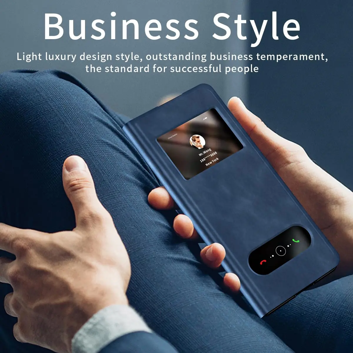XIMAND Blue Napa Leather Flip Case for Samsung Galaxy Z Fold 6 | Open Window, Hidden Kickstand, Hinge Protection - view 7