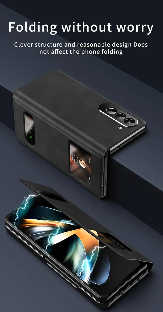 XIMAND Blue Napa Leather Flip Case for Samsung Galaxy Z Fold 6 | Open Window, Hidden Kickstand, Hinge Protection - view 9