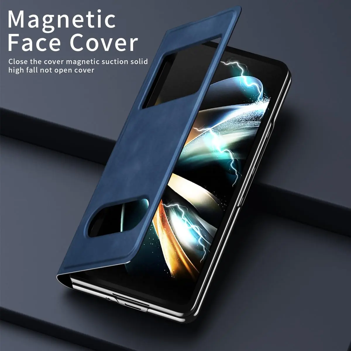 XIMAND Blue Napa Leather Flip Case for Samsung Galaxy Z Fold 6 | Open Window, Hidden Kickstand, Hinge Protection - view 2