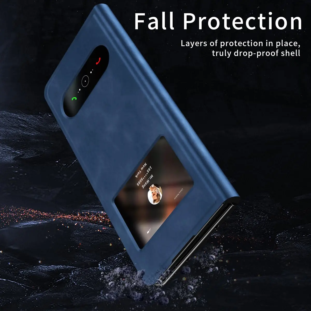 XIMAND Blue Napa Leather Flip Case for Samsung Galaxy Z Fold 6 | Open Window, Hidden Kickstand, Hinge Protection - view 4