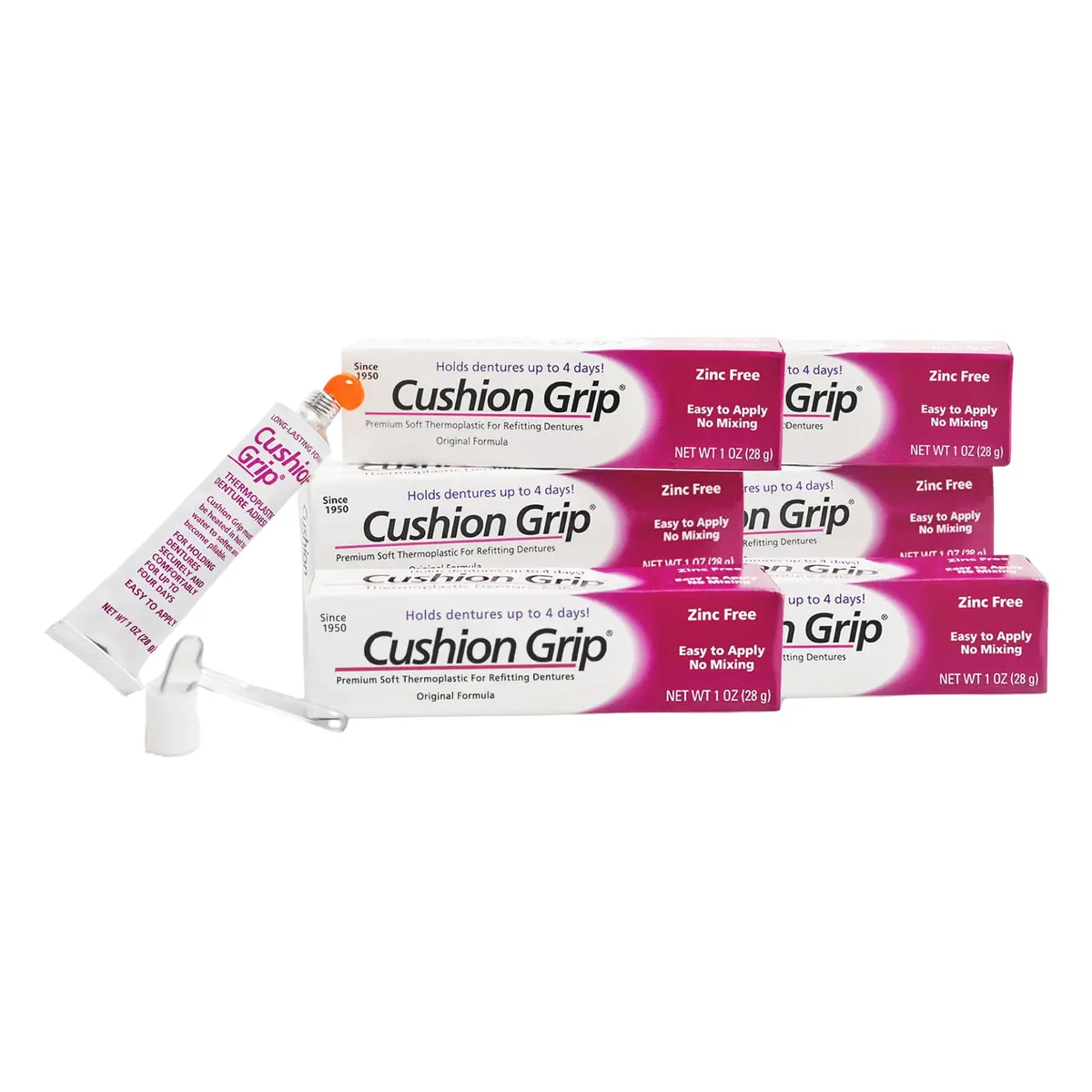 Cushion Grip Thermoplastic Denture Adhesive 1 oz (Pack of 6) | Refits & Tightens Dentures for 4-Day Secure Fit - main product image