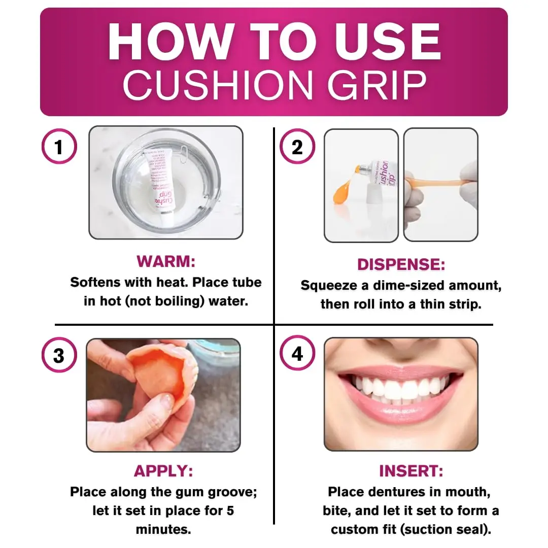 Cushion Grip Thermoplastic Denture Adhesive 1 oz (Pack of 6) | Refits & Tightens Dentures for 4-Day Secure Fit - view 7